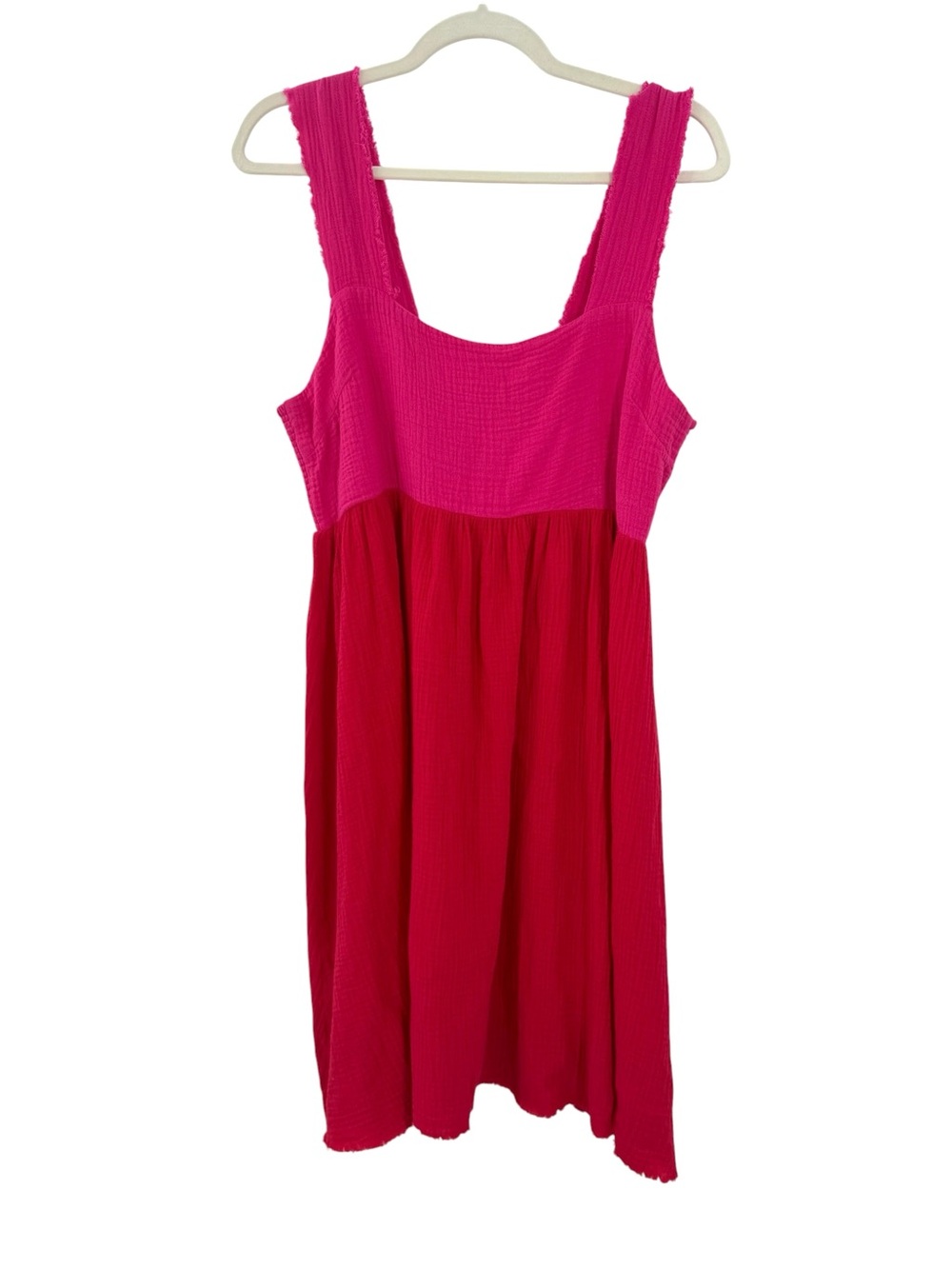 Natural Life Tricia Pink Red Cotton Gauze Midi Dress Colorblock Fairy Boho Med - Picture 3 of 12